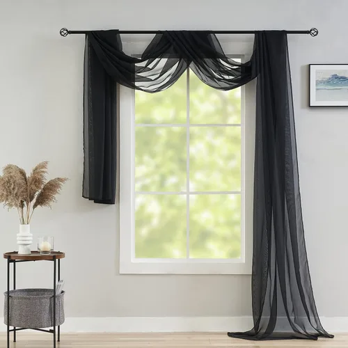 Miniatura 2 de poefun Cortinas transparentes negras para ventanas, toldo drapeado, cortina de cama, bufanda, camino de mesa de boda, sala de estar, dormitorio