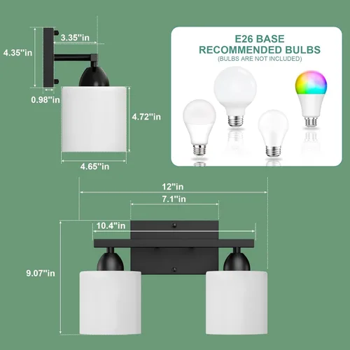 Miniatura 5 de Luces de baño negras sobre espejo, lámpara de tocador anti-óxido para baño, moderna lámpara de pared de 2 luces para sala de estar, base estándar