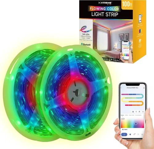 Miniatura 9 de XTREME Tira de luz LED RGB+IC, tira de luz LED de 50 pies para interiores, reactiva con sonido multicolor, control de aplicación Bluetooth, luces