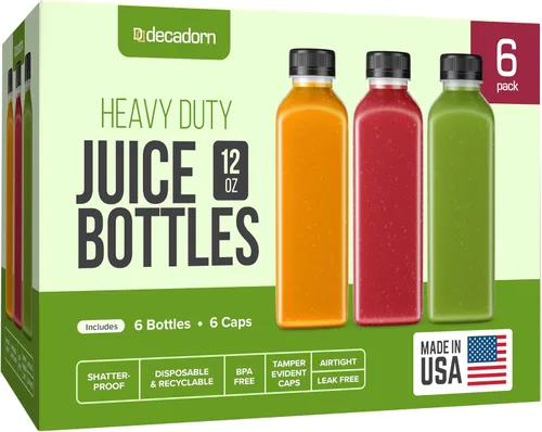 Miniatura 8 de DECADORN Botellas de plástico de 8 onzas con tapas, 12 unidades - Botellas para hacer jugos - HECHAS EN EE. UU. Botellas mini transparentes