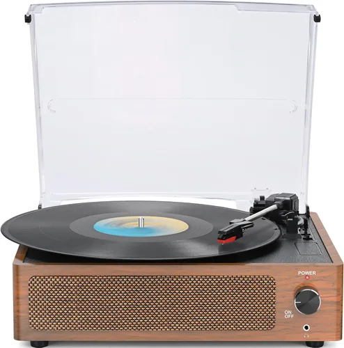Tocadiscos vintage para vinilo con altavoces, tocadiscos retro accionados por correa, reproductor de LP, soporte de 3 velocidades, reproducción