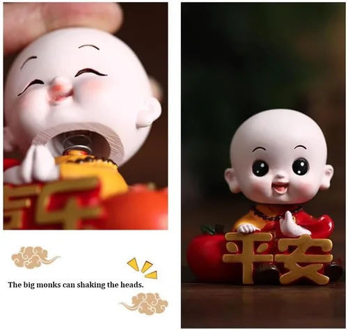 Miniatura 8 de Bonita estatua de monje bebé, figura de resina de monje de hoja de loto, figura de Buda en miniatura china para decoración del automóvil del hogar