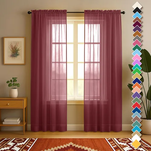 Miniatura 22 de YHSF Cortinas traslúcidas – Juego de 2 paneles para decoración del hogar – Elegantes cortinas de gasa sólida con bolsillo para barra