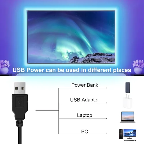 Miniatura 4 de REEMEER Luces LED para TV, luz LED de 16.4 pies para televisores de 45 a 75 pulgadas, luces RGB retroiluminadas detrás de sincronización de música