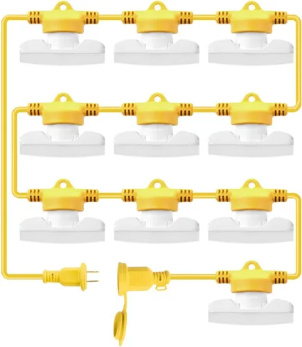 Cadena de luces LED de construcción de 100 pies, 90 W, 10500 lúmenes, cadena de luces LED de grado industrial con 10 bombillas, 5000 K súper