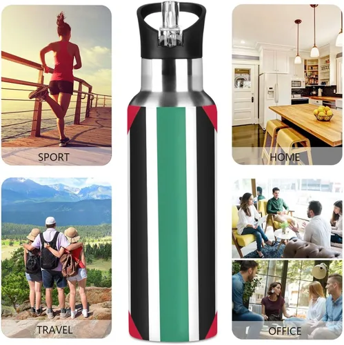 Miniatura 5 de Vertical Stripes Black Insulated Stainless Steel Water Bottle with Straw 32 Oz, BPA-Free Sports Water Bottle Leakproof Water Bottles
