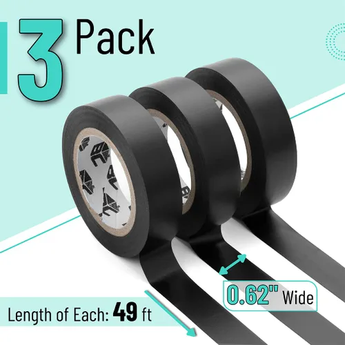 Miniatura 2 de Bates - Cinta eléctrica negra, 0.62 pulgadas x 49 pies, paquete de 3, cinta eléctrica, cinta eléctrica negra, cinta eléctrica negra, cinta eléctrica