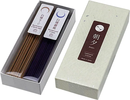 Asayu Japan Varillas de incienso tradicionales, juego de purificación (sándalo y salvia blanca + sándalo y rosa), 1.41 oz (cada aroma 0.71 oz), para