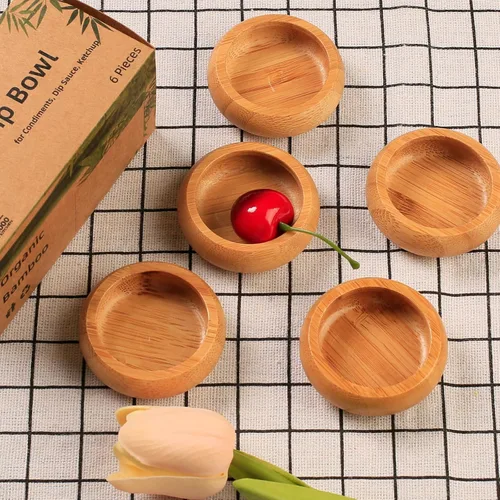 Miniatura 8 de Juego de Mini Cuencos, Platos de Salsa de Bambú para Mojar Aperitivos/Salsas/Nueces, Cuenco de Mezcla de Mascarilla Facial de Madera de Bambú