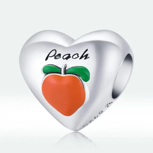 Miniatura 2 de Abalorio de plata de ley 925 con diseño de melocotón, mango y aguacate, con forma de mangostán