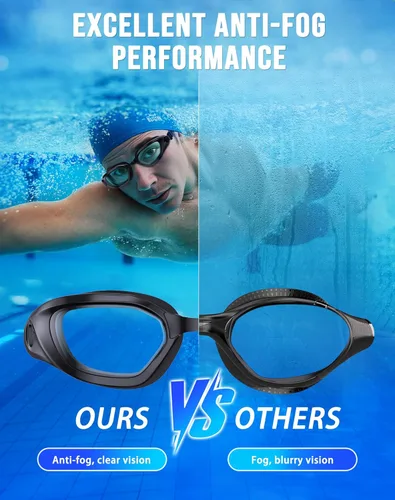 Miniatura 3 de Gafas de Natación, Gafas de Natación Unisex para Adultos Anti Niebla Anti UV Sin Fugas Visión Amplia para Hombres Mujeres Jóvenes Negro/Azul claro