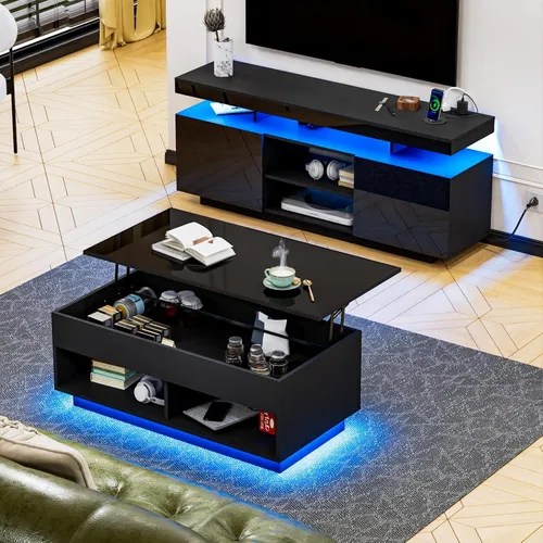 Miniatura 8 de HOMMPA Soporte de TV LED moderno para TV de 65/60/55 pulgadas con tomas de corriente - Centro de entretenimiento con almacenamiento para consola