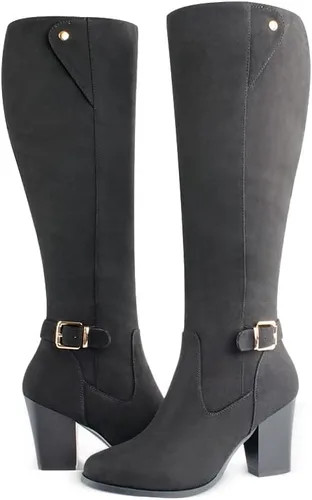 Miniatura 3 de DCMBLY Botas altas hasta la rodilla para mujer, tacón grueso, puntera completa, con cremallera lateral completa