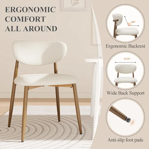 Miniatura 3 de MALOL Juego de 2 sillas de comedor, sillas de comedor tapizadas con patas de metal y almohadillas antideslizantes, silla de cocina con respaldo Beige