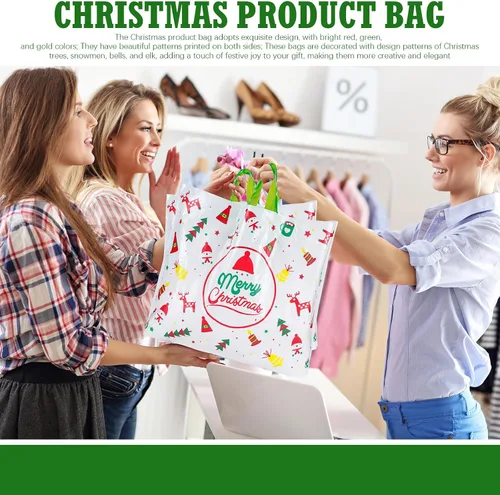 Miniatura 7 de Fulmoon 200 bolsas de regalo de Navidad extragrandes de plástico con asas, reutilizables, mercancía, compras, venta al por menor, bolsas