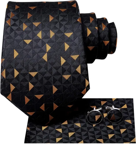 Miniatura 105 de Hi-Tie Corbatas de seda para hombre, diseño de cachemira a rayas, con bolsillo, gemelos cuadrados, conjunto formal de negocios