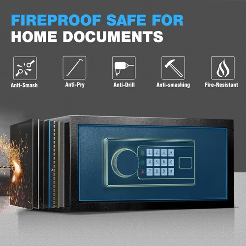 Miniatura 2 de Caja de seguridad para el hogar, caja de seguridad de acero para oficina y hogar, teclado electrónico digital, sistema de alarma y estante