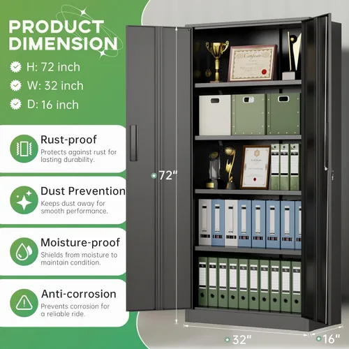 Miniatura 5 de INTERGREAT Armario de almacenamiento de metal con cerradura, gabinete de almacenamiento de metal con cerradura de 72 pulgadas de alto con puertas