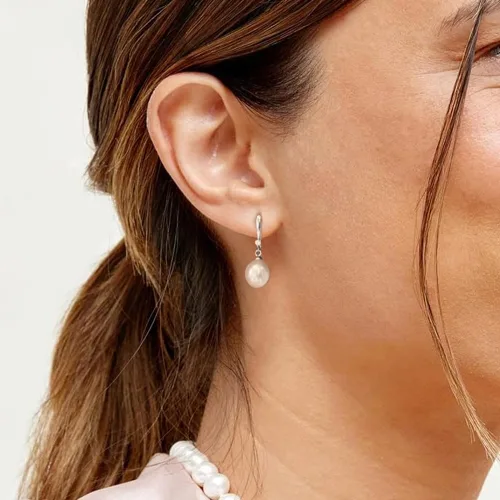 Miniatura 3 de The Pearl Source Real Pearl Dangle Earrings for Women with Genuine AAAA Quality White Freshwater Cultured Pearls 14K Gold Plated 925 Sterling