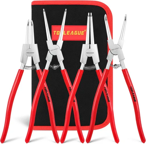 Miniatura 8 de TOOLEAGUE Juego de 4 alicates de anillo a presión, alicates de clip de 5 pulgadas, interno/externo, resistentes para removedor de anillo, retención