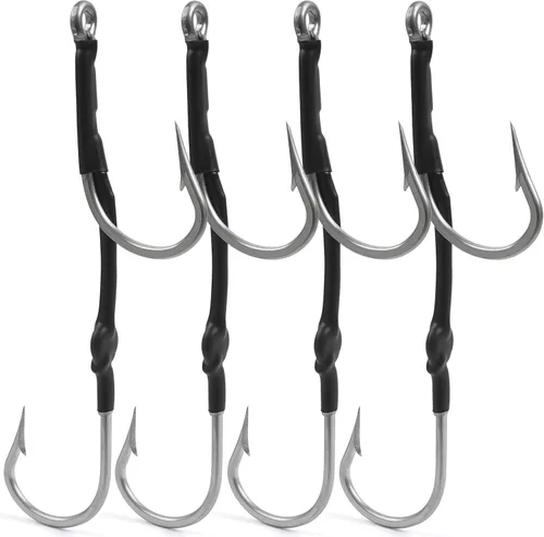 Aparejo de ganchos dobles para trozos de arrastre, 4 ganchos de arrastre de agua salada, ganchos de acero inoxidable para pesca grandes grandes para