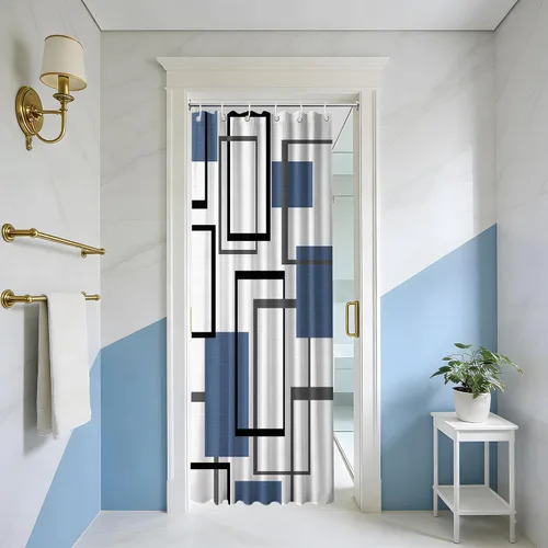 Miniatura 30 de Cortina de Ducha en Blanco y Negro Geométrica Cortinas de Ducha para Decoración de Baños de Hombres Juego de Cortina de Baño en Negro Blanco y Gris