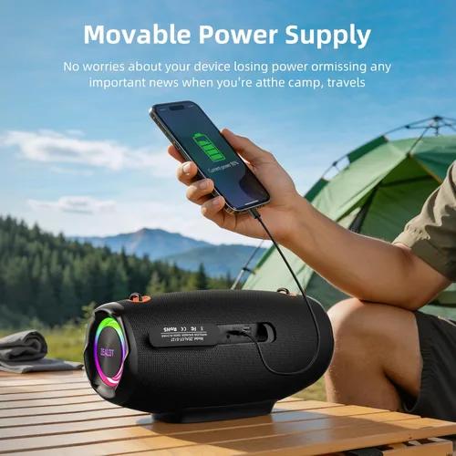 Miniatura 7 de ZEALOT Altavoz Bluetooth de 120 W (pico) con graves profundos, altavoz inalámbrico portátil con luz RGB, altavoz impermeable IPX6 para exteriores