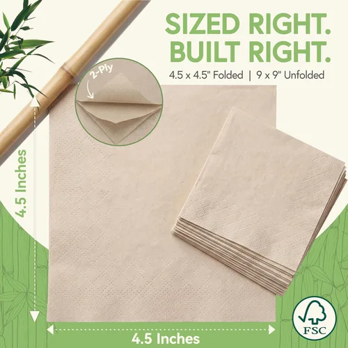 Miniatura 3 de Jenvita Servilletas de cóctel desechables 100% bambú (paquete de 50) 2 capas con certificación FSC Servilletas biodegradables para fiestas