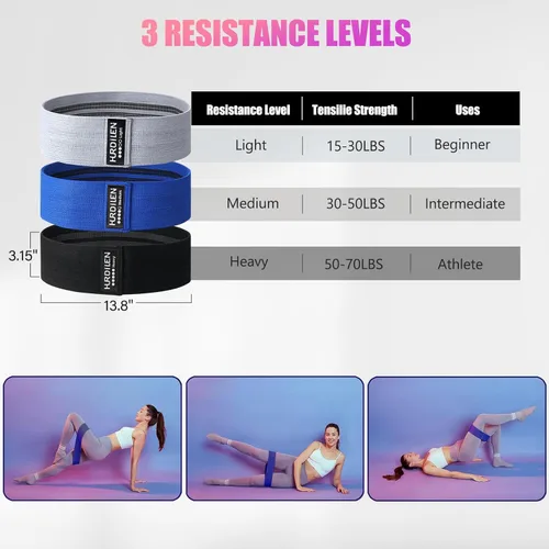 Miniatura 5 de Bandas de resistencia para entrenamiento, bandas de entrenamiento de ejercicio para mujeres y hombres, bandas elásticas de 3 niveles para ejercicio