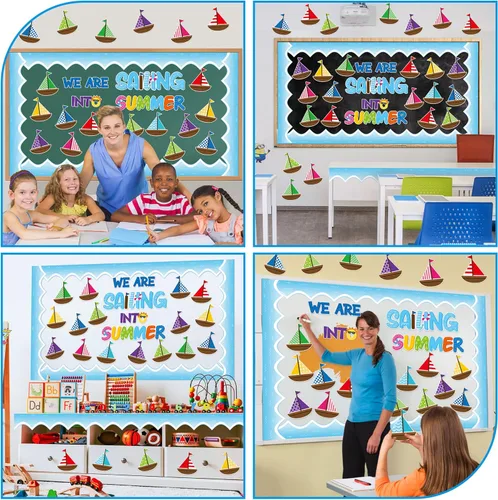 Miniatura 4 de CY2SIDE 86 piezas de recortes de vela en verano para juegos de bordes de tablón de anuncios, decoración náutica de verano Hello Summer temática