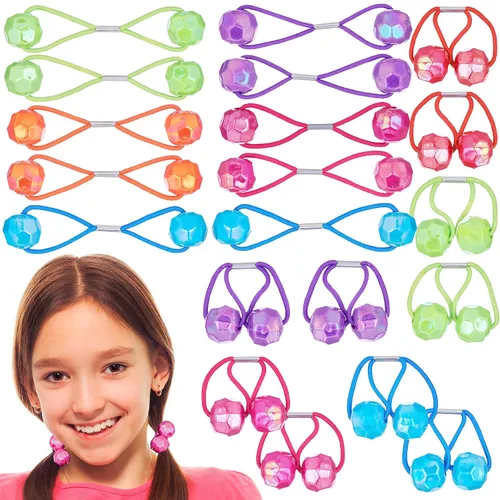 Miniatura 20 de 16 piezas Coletas Bolas de 24MM (0.94 in) Elásticos para Cabello Colección Bolas de Coleta de Colores Brillantes Para Niñas y Niños Pequeños Liso
