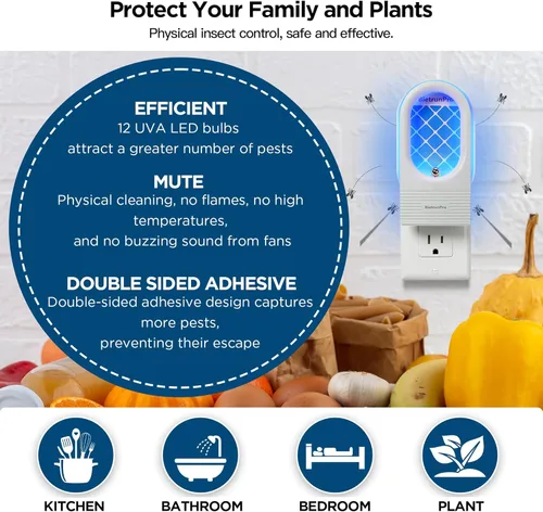 Miniatura 5 de Trampas para Moscas de Fruta/Trampas para Mosquitos para Interiores, Mata Mosquitos con Luz UV y Azul Enchufable, Trampa para Insectos Voladores