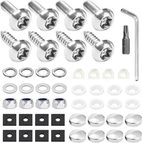 Kit de tornillos para matrícula, cubiertas antirrobo de tornillos para matrícula, tapas de acero inoxidable, tornillos de fijación, tuercas y