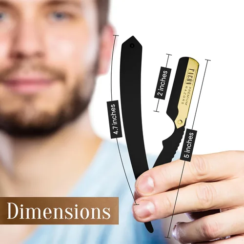 Miniatura 7 de Facón Navajas rectas para hombres - Kit de navaja de barbero profesional de borde recto con 100 cuchillas, afeitadora clásica de acero inoxidable El