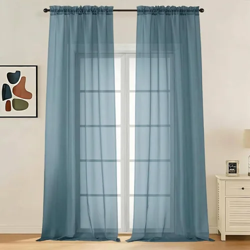 Miniatura 76 de LIVEKID Cortinas traslúcidas negras de cocina de 36 pulgadas de largo, cortinas cortas filtrantes de luz, 2 paneles de gasa aireada, texturizadas