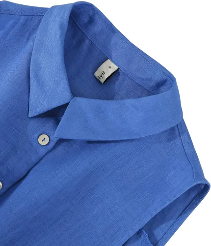 Miniatura 2 de Amazhiyu Vestidos midi de lino puro con botones para mujer, con bolsillos y cinturón
