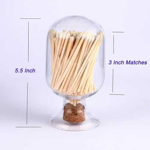 Miniatura 5 de Cerillas blancas incluidas (100 piezas), portacerillas de vidrio con encendedor, campana de vidrio para cerillas con encendedor, cerillas largas