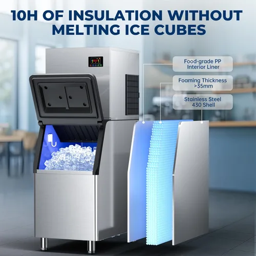 Miniatura 4 de Máquina comercial para hacer hielo, 580 LBS/día, aprobación ETL, autolimpieza con filtro, contenedor de almacenamiento de 400 libras, máquina