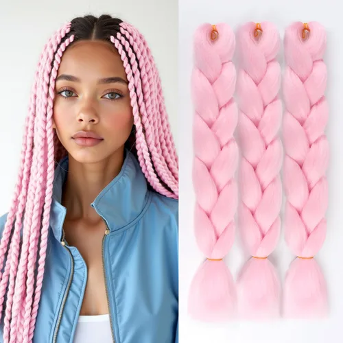 Miniatura 15 de SuCoo Extensiones de cabello trenzado Jumbo de fibra de alta temperatura, trenzas de ganchillo de 24 pulgadas, 3 unids/lote (negro)