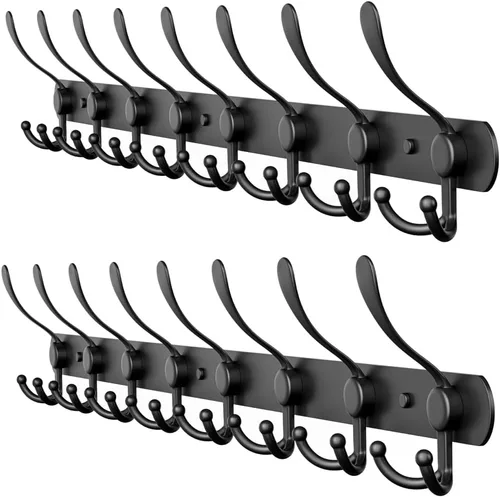 Miniatura 17 de Perchero de pared con 5 ganchos triples, acero inoxidable de 16 pulgadas – acabado mate negro, perchero resistente montado en la pared para abrigos