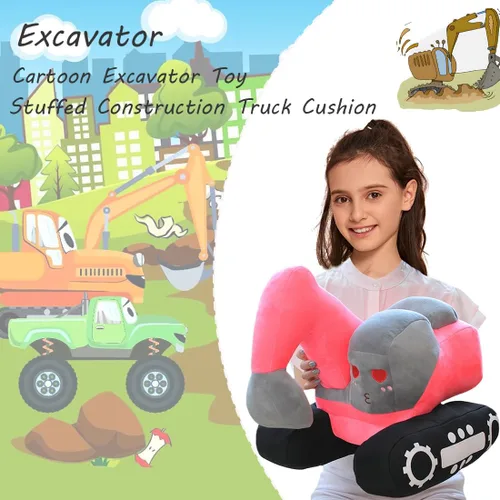 ELAINREN Juguete de peluche de excavadora rosa de simulación, regalos de peluche para niñas, diseño de caricaturas, camión de construcción,