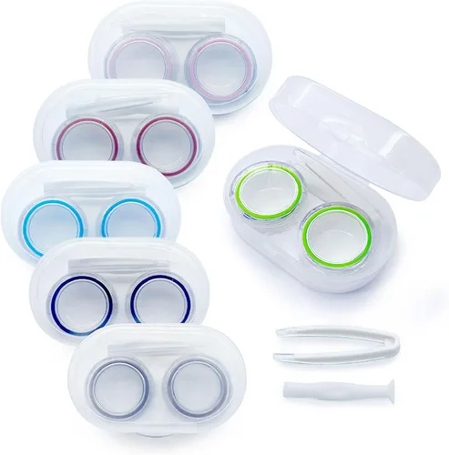 Paquete de 6 fundas para lentes de contacto, kit de viaje, kit de almacenamiento portátil al aire libre, estuche para lentes de contacto para viajes