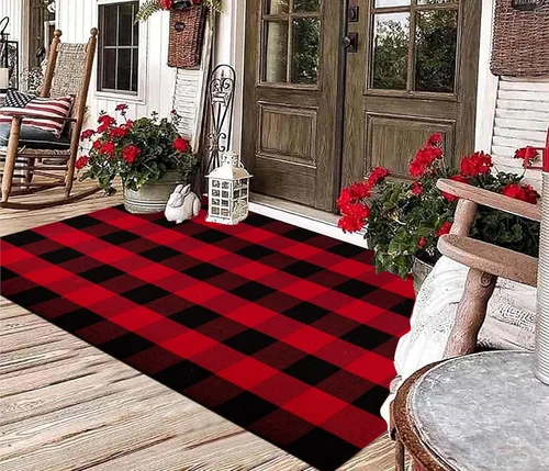 Miniatura 41 de Felpudo en capas blanco y negro de 24"x35" a cuadros búfalo de algodón lavable a máquina para porche delantero, cocina, casa de campo, entrada, baño