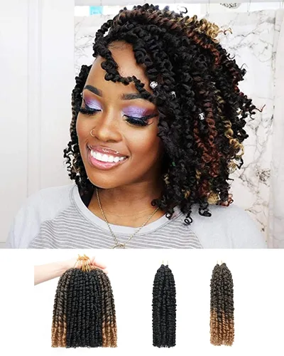 Miniatura 9 de Paquete de 8 paquetes de cabello de ganchillo Passion Twist de 6 pulgadas, rizos bohemios pretrenzados previamente trenzados, negro natural 1B
