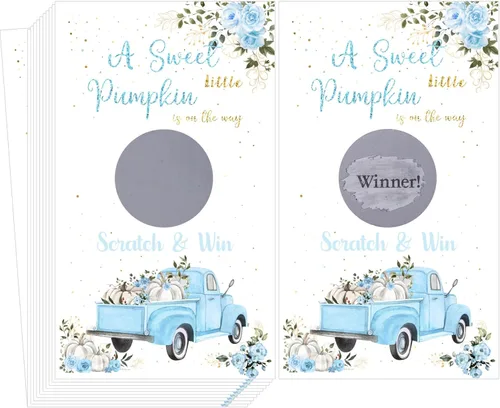 Miniatura 10 de Paquete de 60 tarjetas de rascar de calabaza de otoño para baby shower, una pequeña calabaza dulce está en camino, juego de baby shower, fiesta