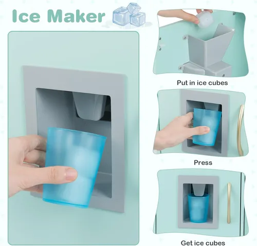 Miniatura 4 de Juego de cocina, juguete de cocina de madera para niños con microondas, nevera, horno fácil de hornear, pizarra y máquina de hielo, juguetes de Verde