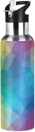 Geometric Rainbow Gradient Stainless Steel Vacuum Insulated Water Bottle 20 Oz Leakproof Water Bottles, BPA-Free Sports Water Bottle