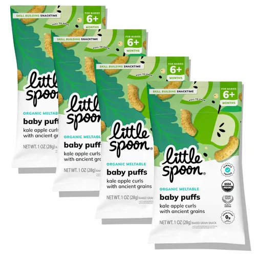 Little Spoon Puffs de Kale y Manzana Fundibles para Bebés Orgánicos, Quinoa de Maíz Orgánico y Sorghum, Sin Arroz, Sin Azúcar Añadida, Fomenta la
