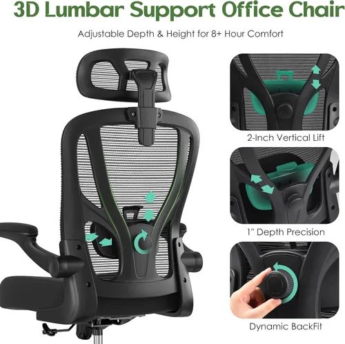 Miniatura 5 de Silla de Oficina Ergonómica de Escritorio - Silla de Oficina de Malla con Respaldo Alto con Reposacabezas Ruedas Soporte Lumbar Sillas de Oficina