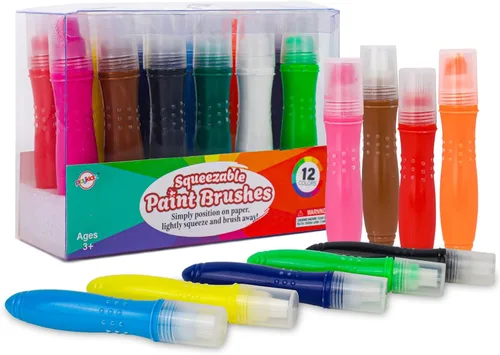 12 pinceles de pintura exprimibles de colores clásicos para niños, brocha de pintura al temple y colores divertidos surtidos para niños pequeños,